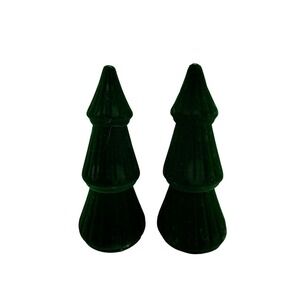 Set Of 2 Holiday Style Velvet Christmas Tree Decor‎ 6" Green Flocked Retro Lot